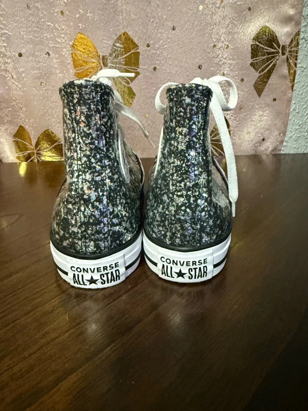 Converse big Kids' Glitter High-Top Sneakers - Black with Silver Sparkle size 5